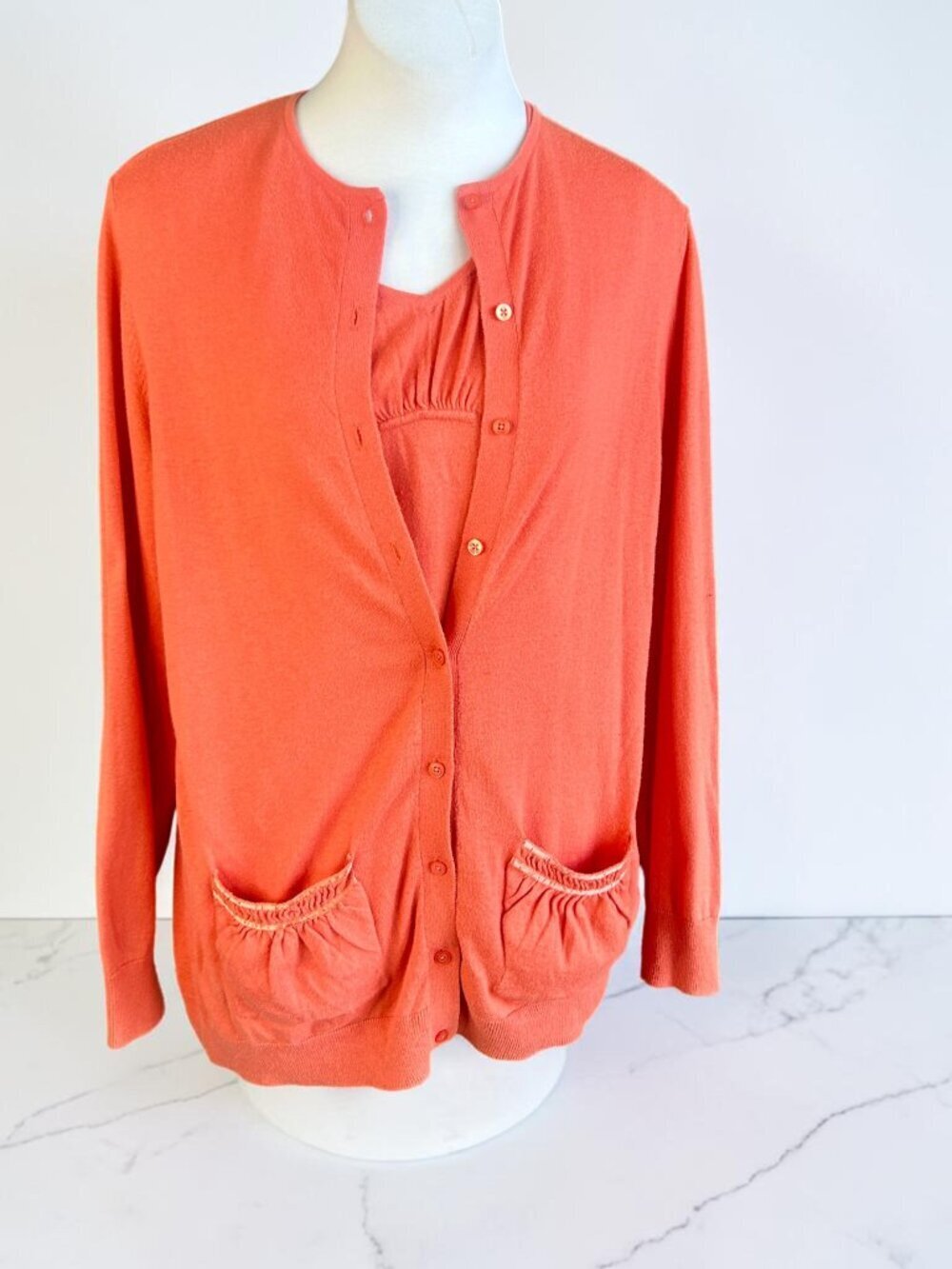 Doncaster Coral Cashmere Cotton Sleeveless Tank Cardigan Sweater Outfit Large